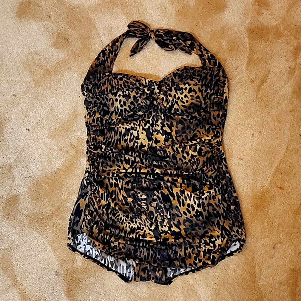 Leopard halter swim suit
